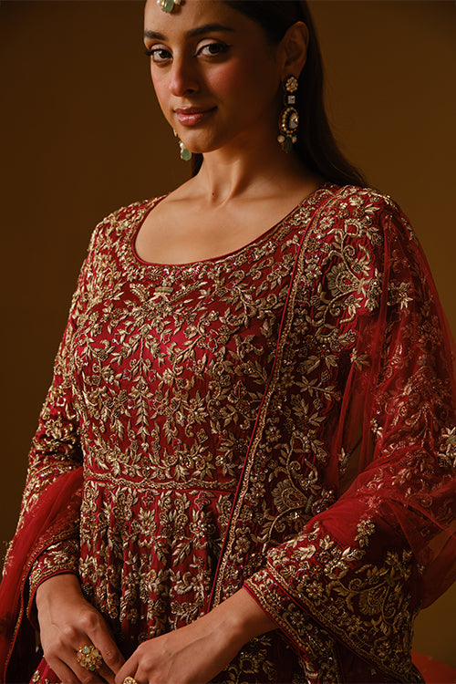 Maroon Anarkali lehanga