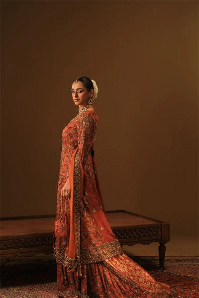 Rust Jacket with farshi lehanga