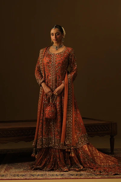 Rust Jacket with farshi lehanga