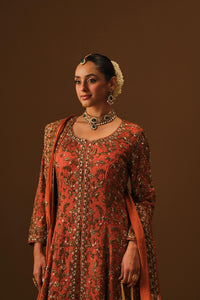 Rust Jacket with farshi lehanga