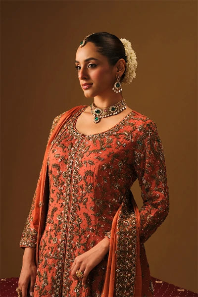 Rust Jacket with farshi lehanga