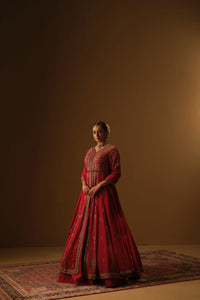 Red Front slit jacket with lehanga