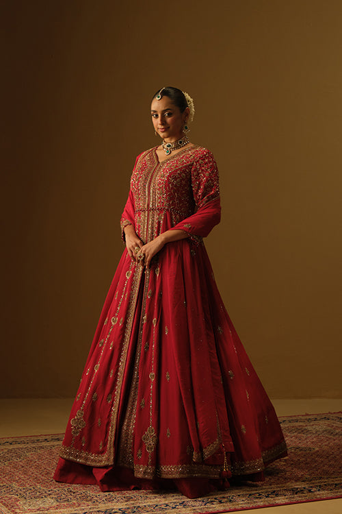 Red Front slit jacket with lehanga