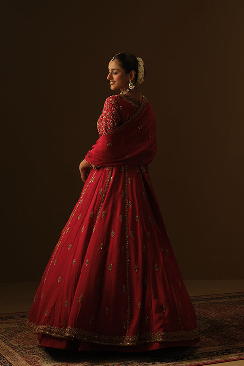 Red Front slit jacket with lehanga