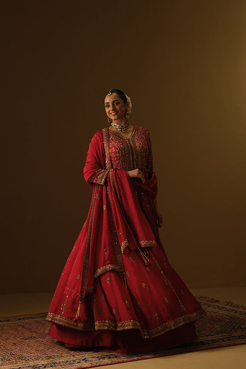 Red Front slit jacket with lehanga