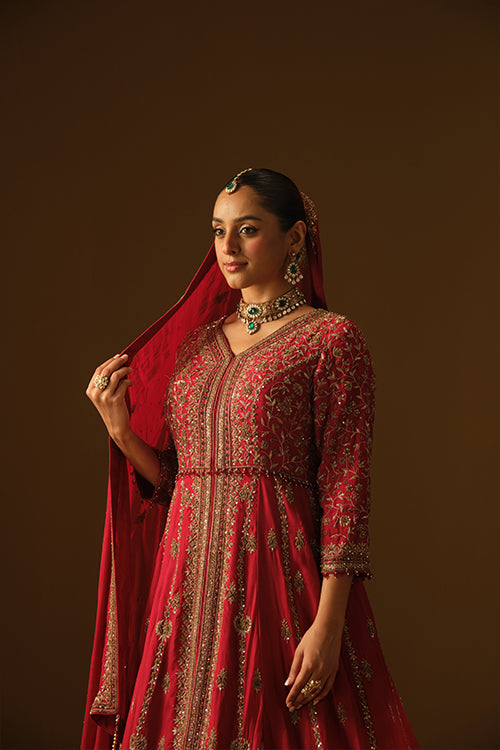 Red Front slit jacket with lehanga