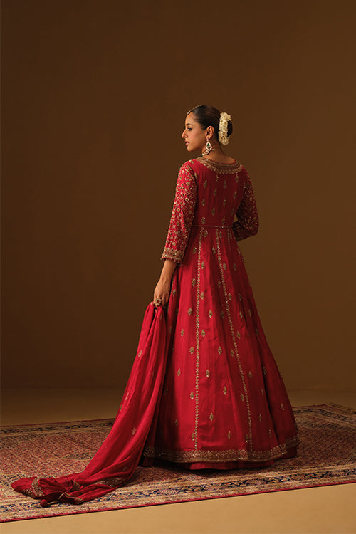 Red Front slit jacket with lehanga