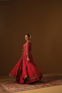 Red Front slit jacket with lehanga
