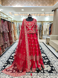 Red Rawslik Lehenga Blouse