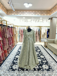 Mint Mirror Work Jacket Lehenga