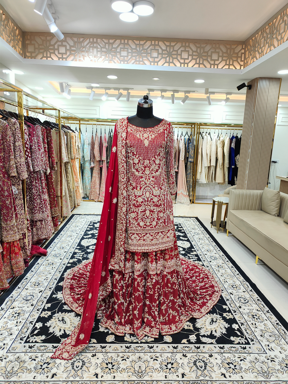 Maroon Farshi Gharara Kameez Dupatta Set