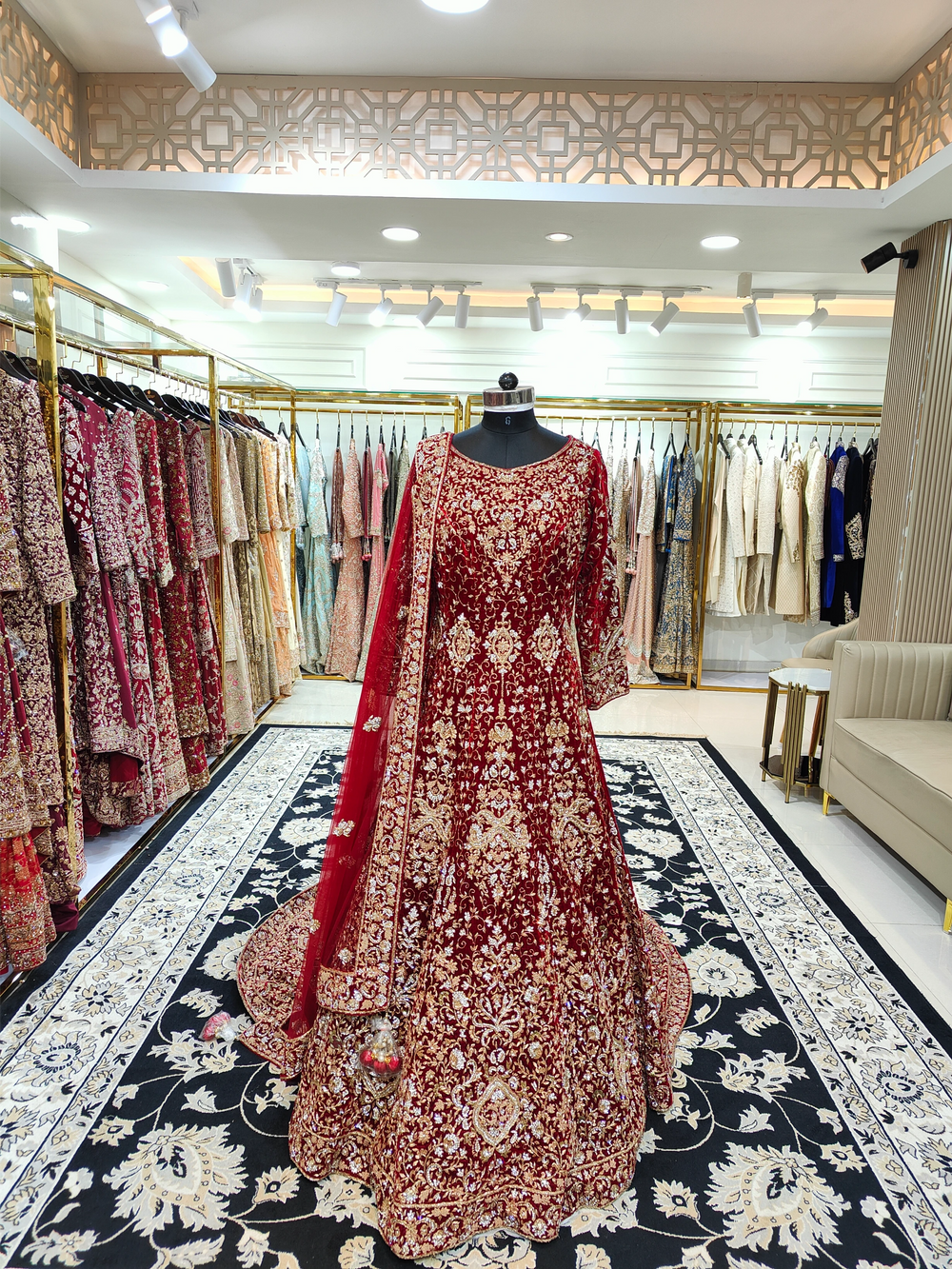Maroon Vlevet Trail Gown