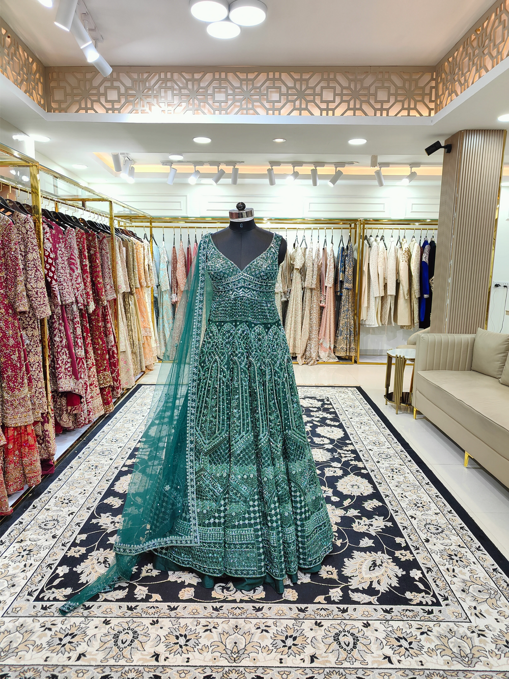 Green Cutdana Gown