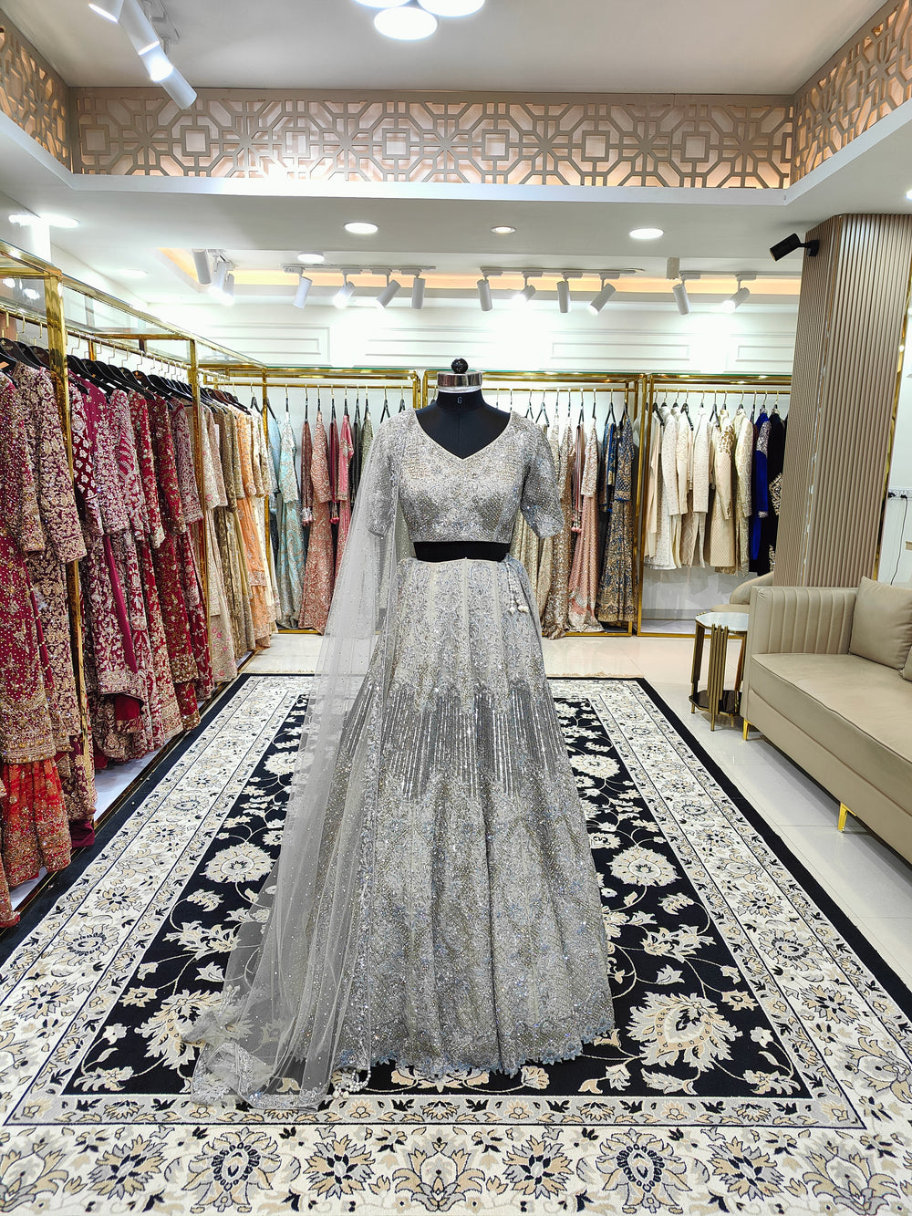 Grey Cutdana Lehenga Blouse