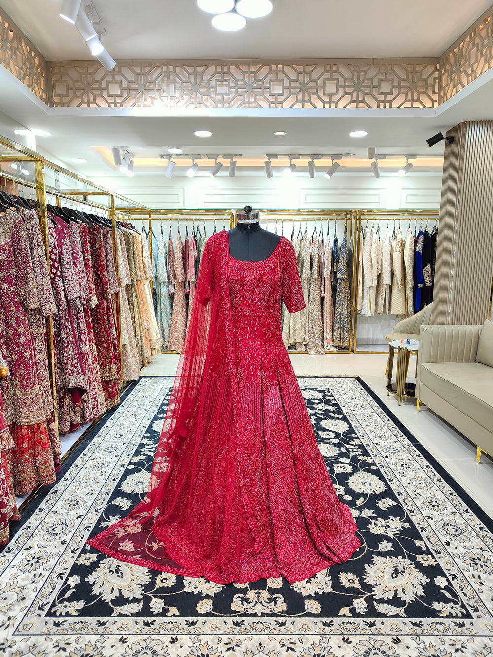 Red Cutdana Gown