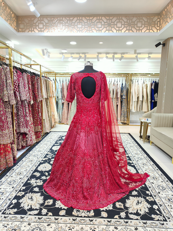 Red Cutdana Gown – Fareenas Bridals