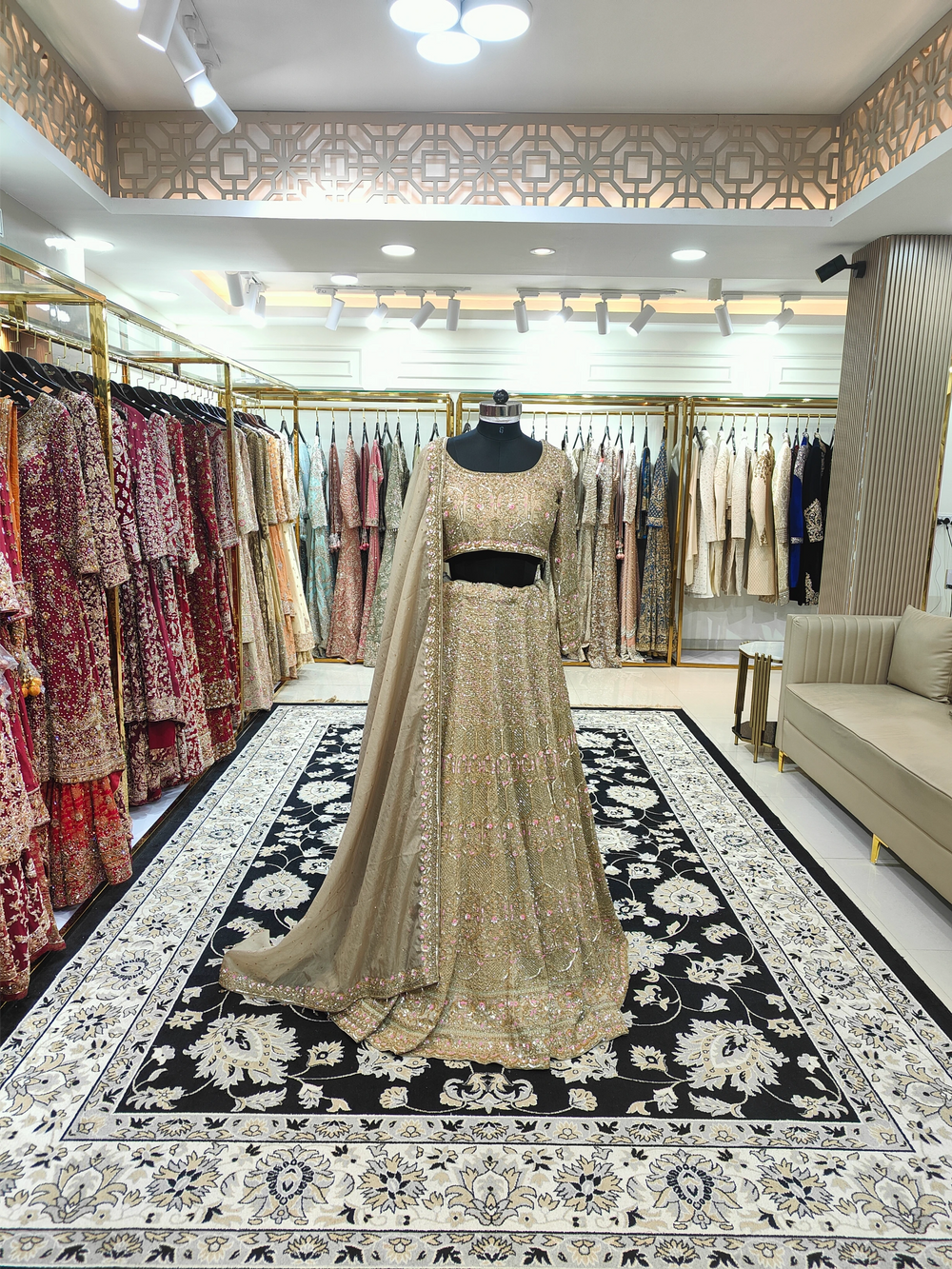 Beige Cutdana Lehenga