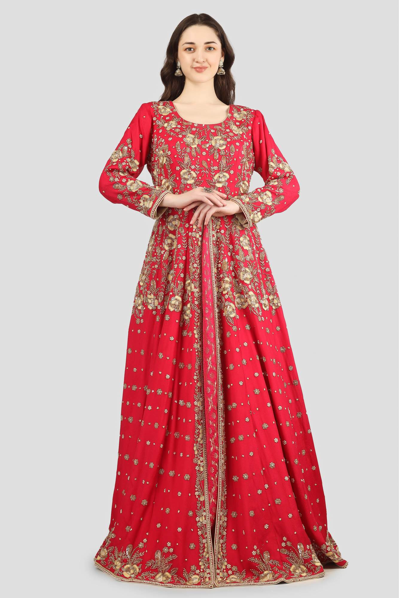 Magenta Pink Anarkali Lehenga Front Open Style with Dupatta
