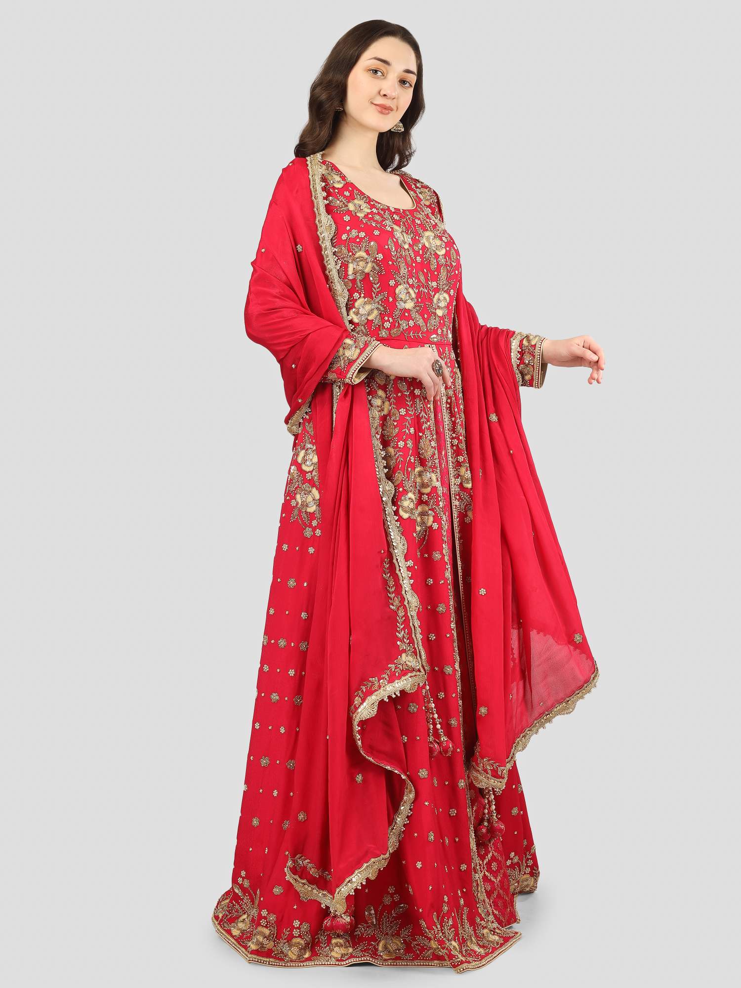 Magenta Pink Anarkali Front Open with Lehenga