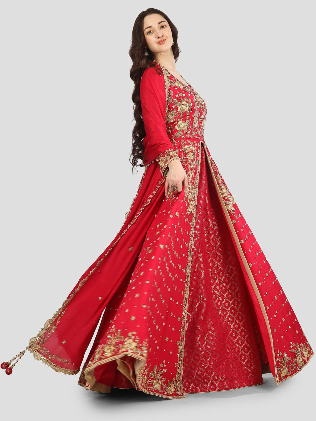 Magenta Pink Anarkali Front Open with Lehenga
