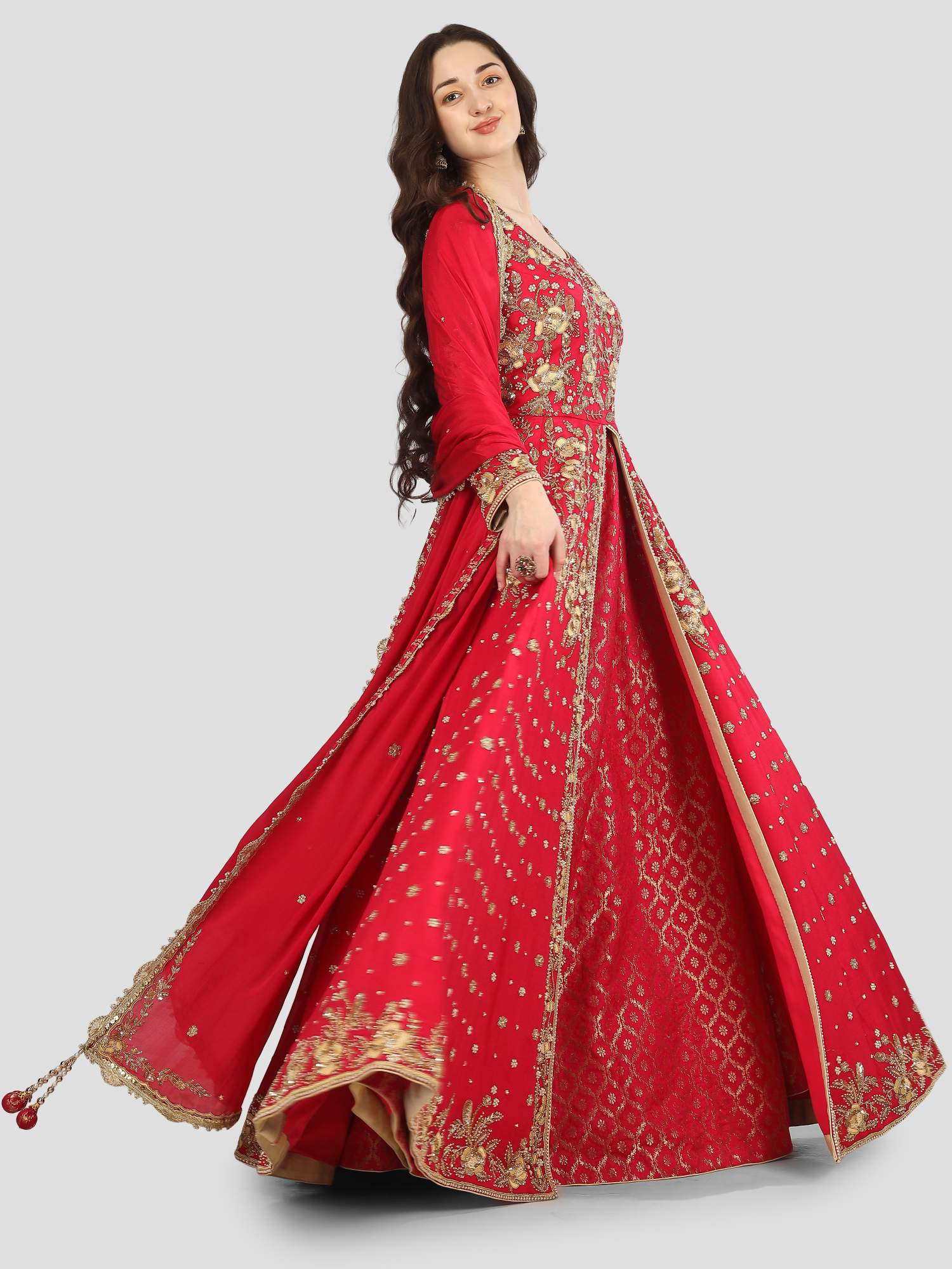 Magenta Pink Anarkali Front Open with Lehenga