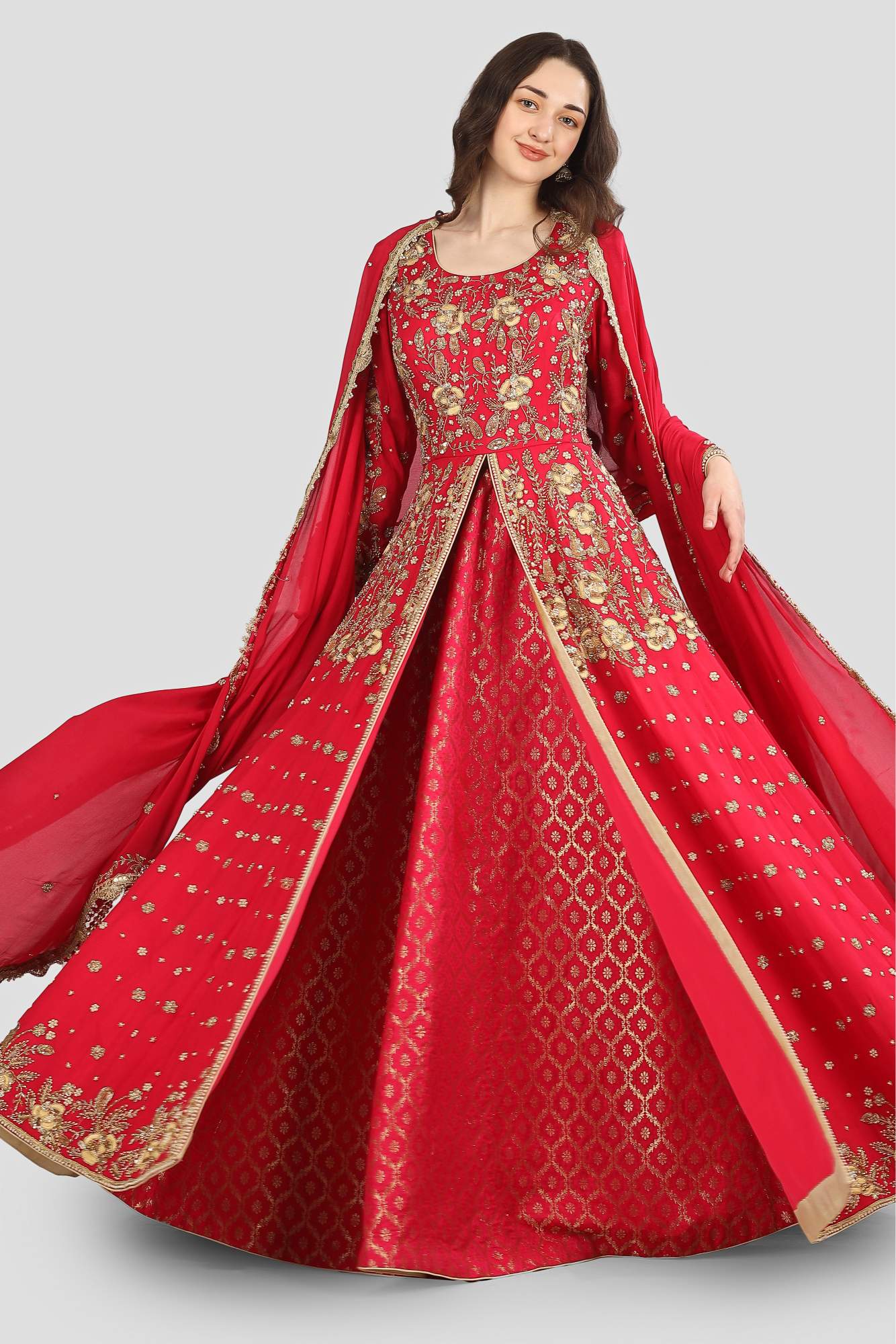 Magenta Pink Anarkali Lehenga Front Open Style with Dupatta