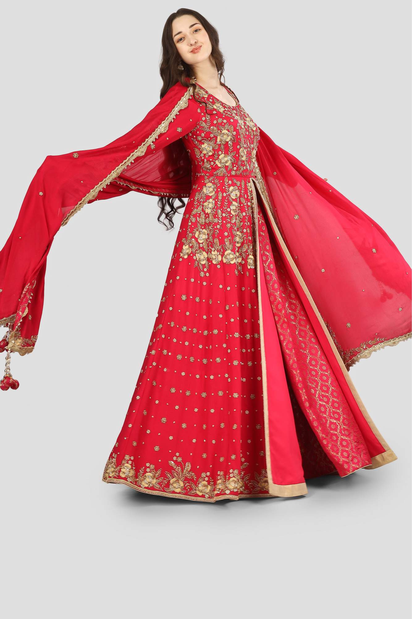 Magenta Pink Anarkali Front Open with Lehenga