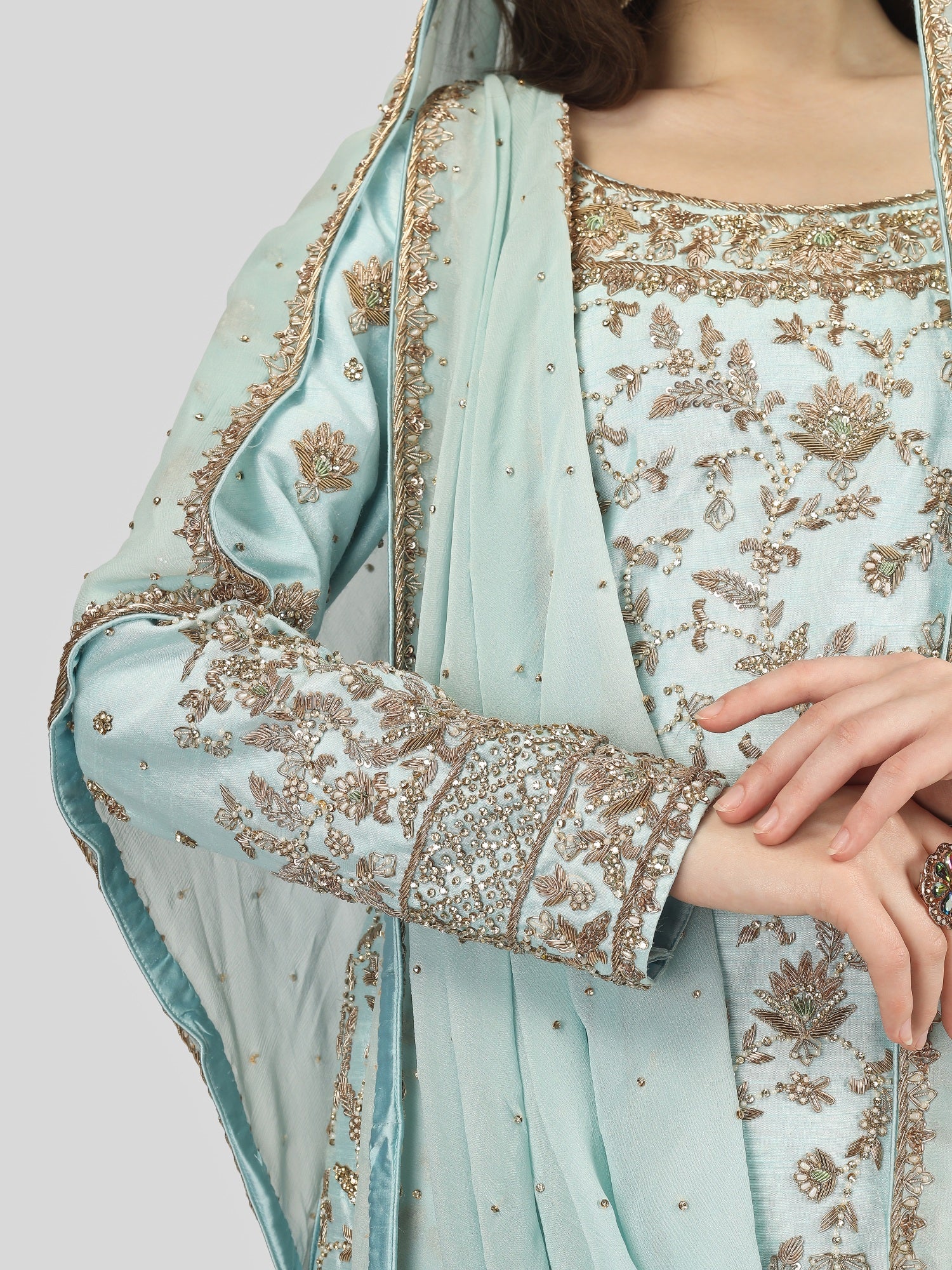 Sky Blue Kameez and Gharara Set with Dupatta