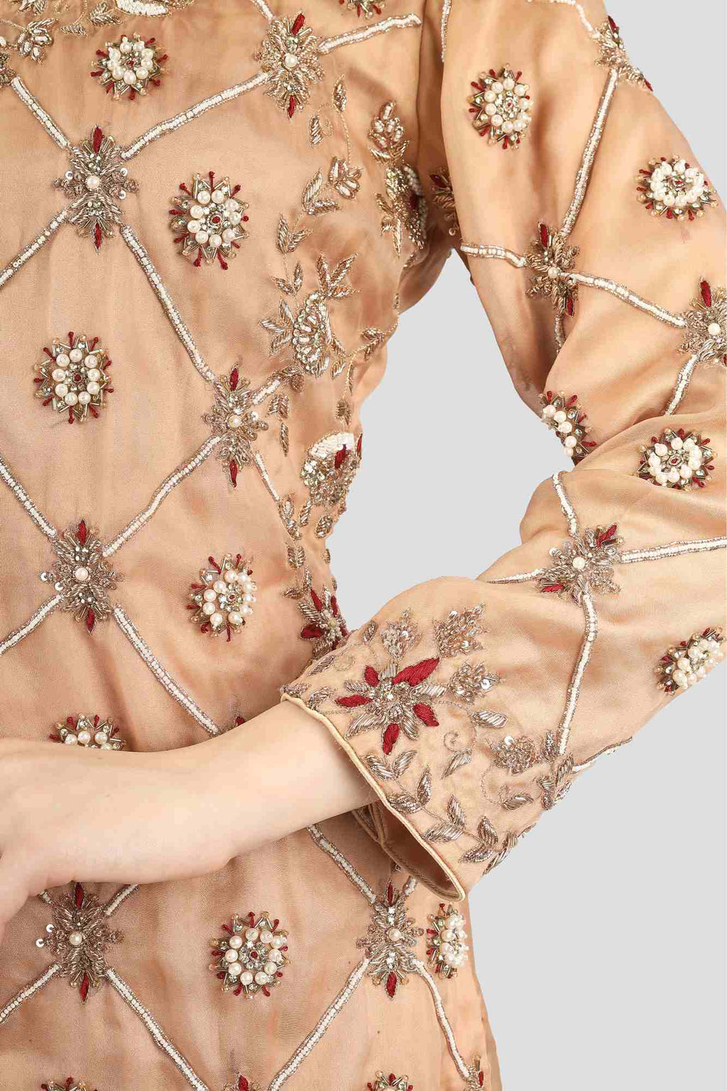 Nude Beige Kameez Trouser Set with Dupatta