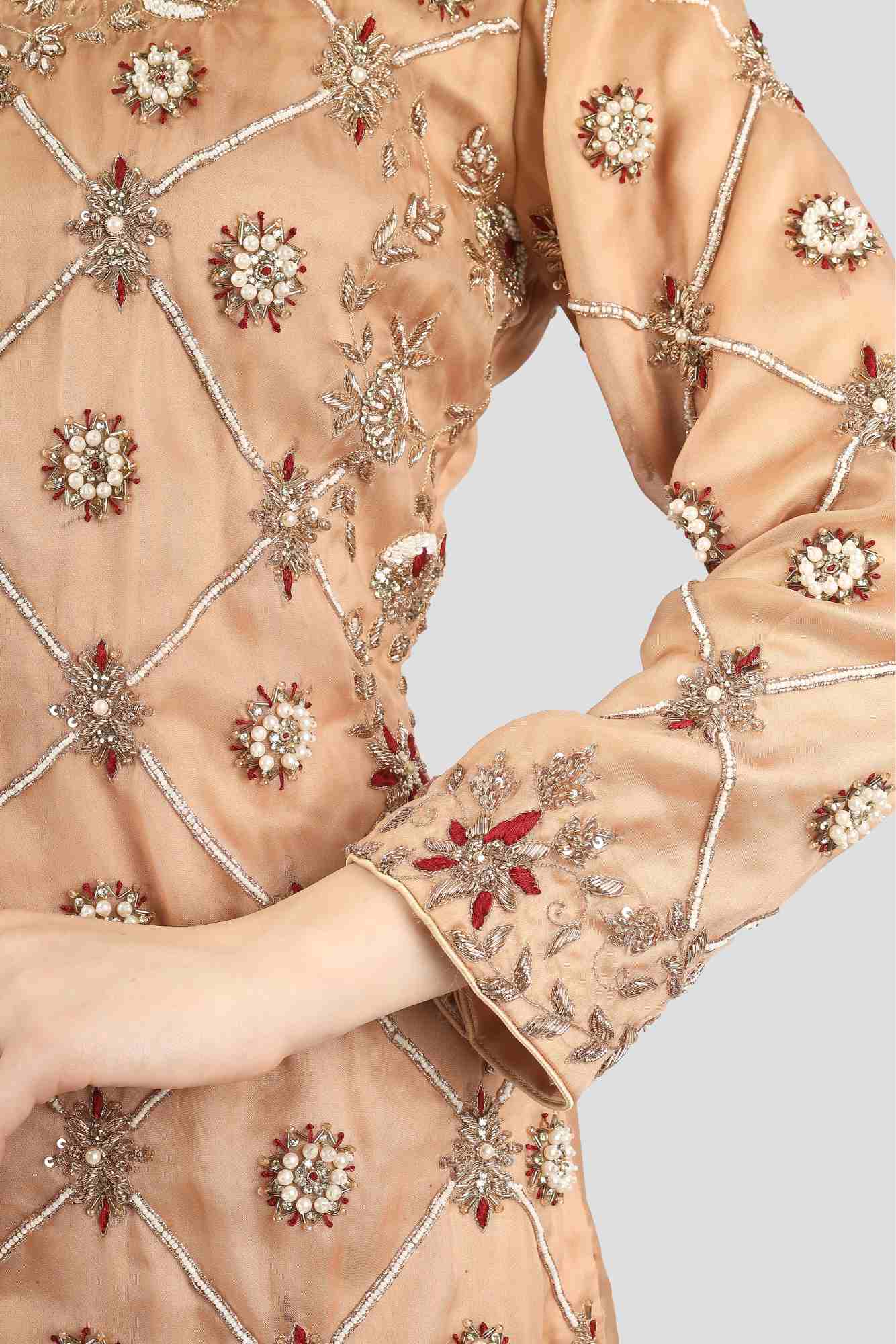 Nude Beige Kameez Trouser Set with Dupatta