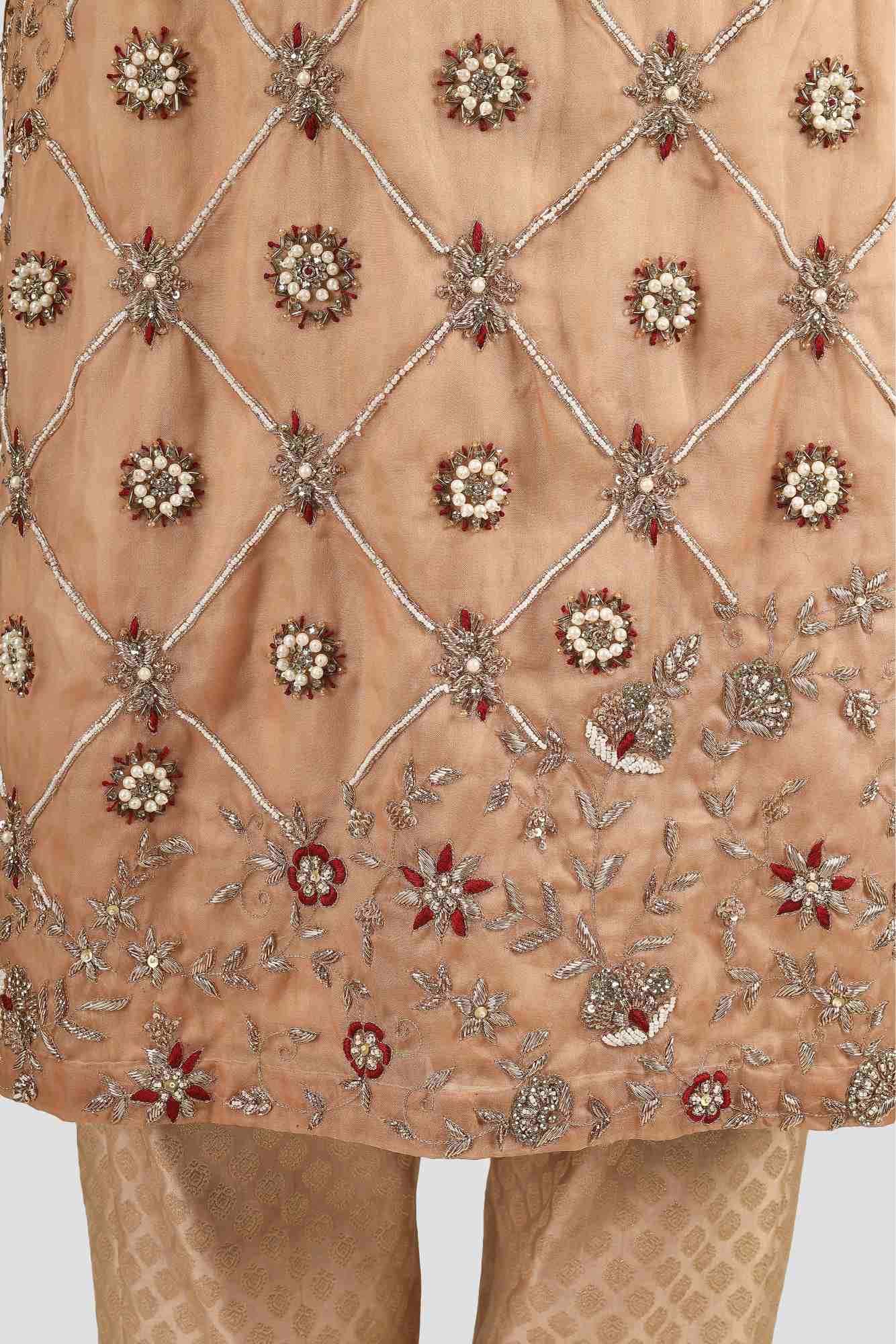 Nude Beige Kameez Trouser Set with Dupatta