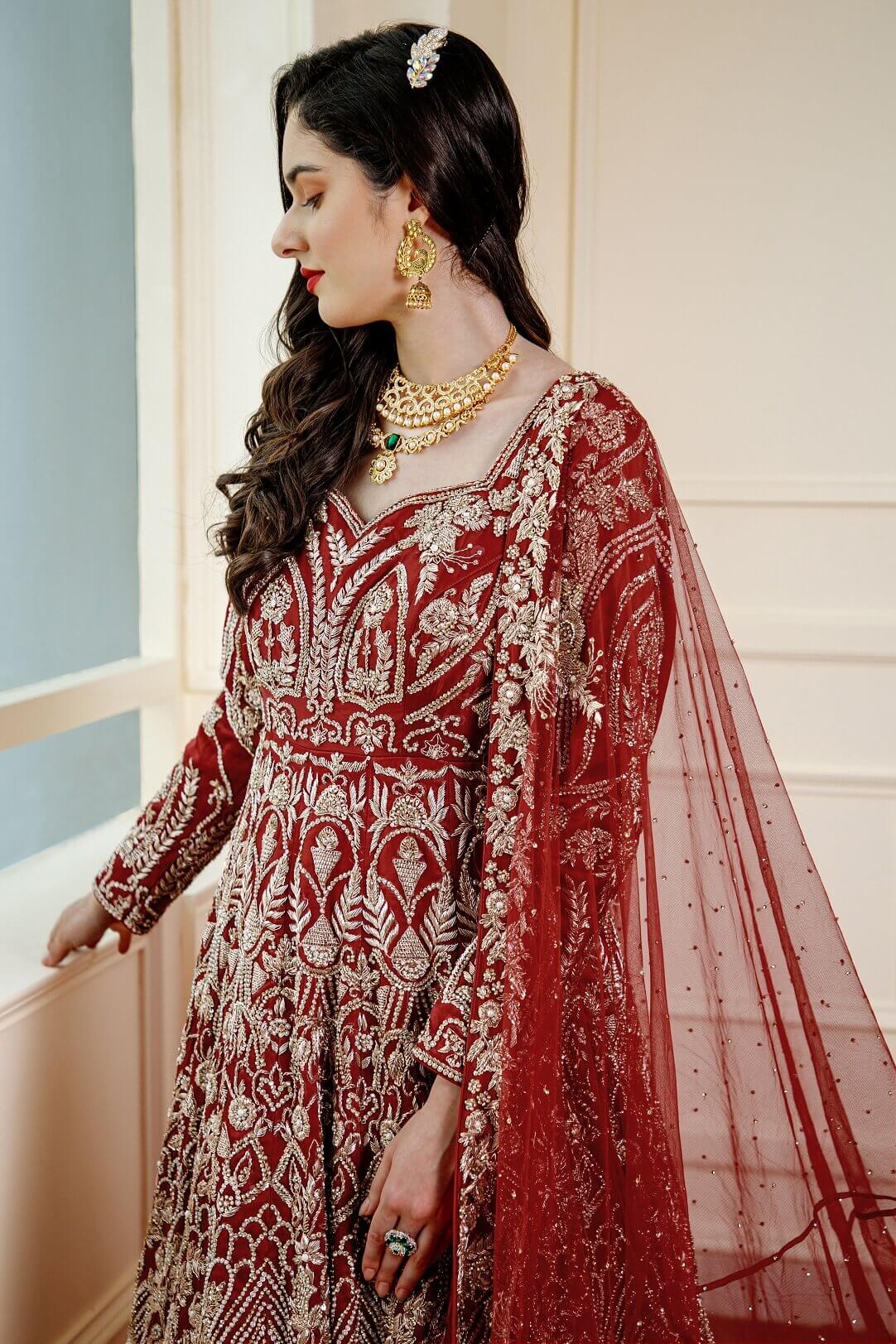 Dark Red double trail Bridal Dress