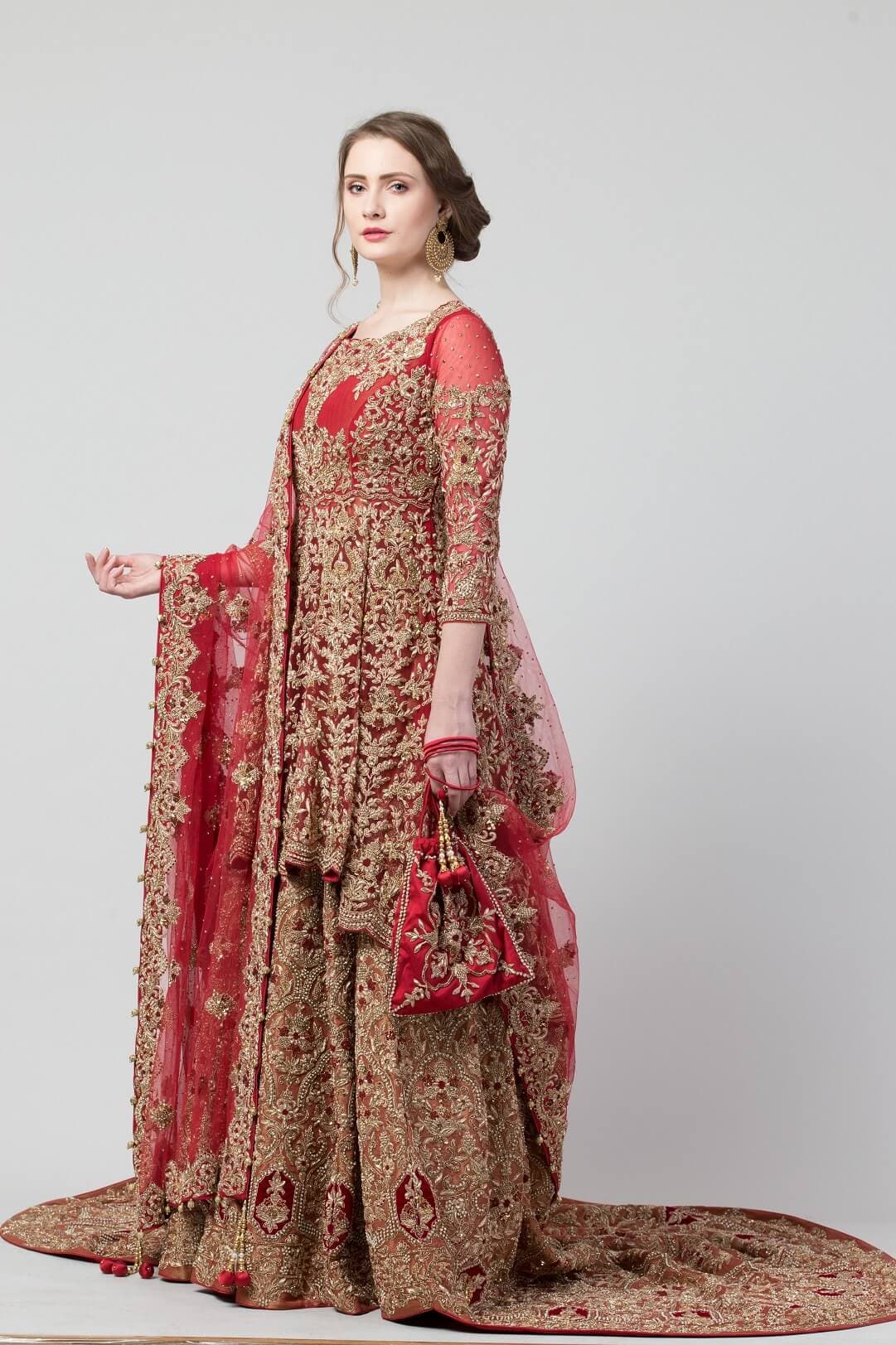 Deep Red High Low Peplum Lehenga
