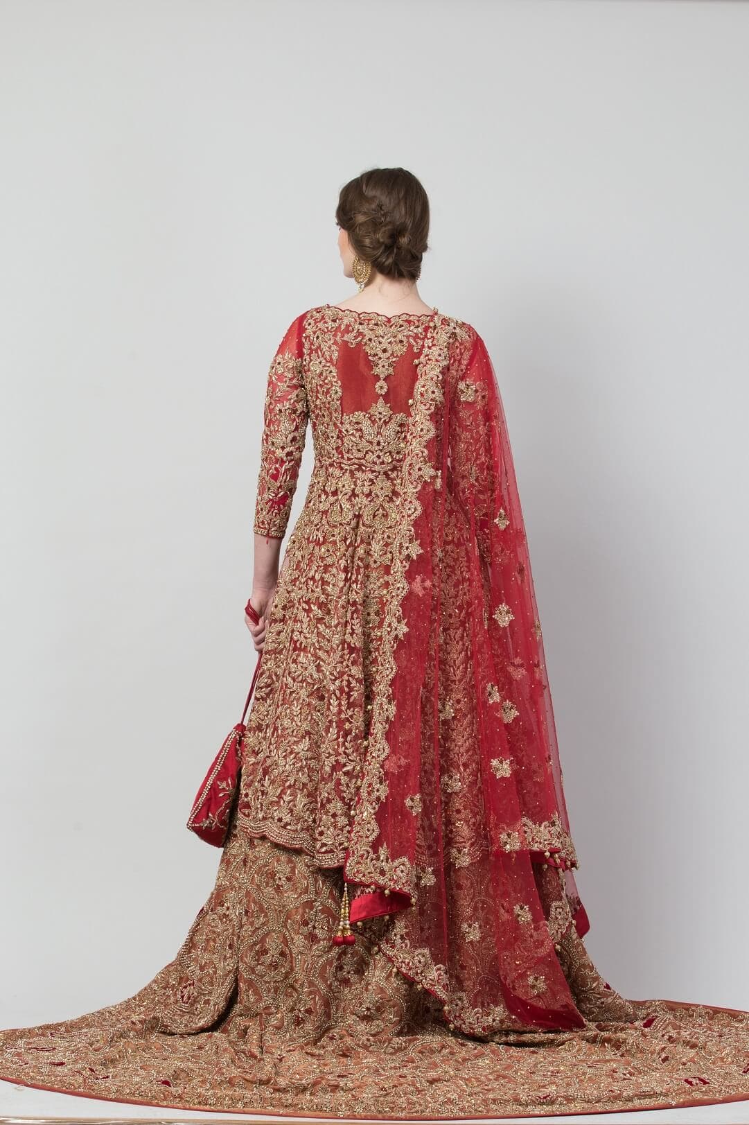 Deep Red High Low Peplum Lehenga