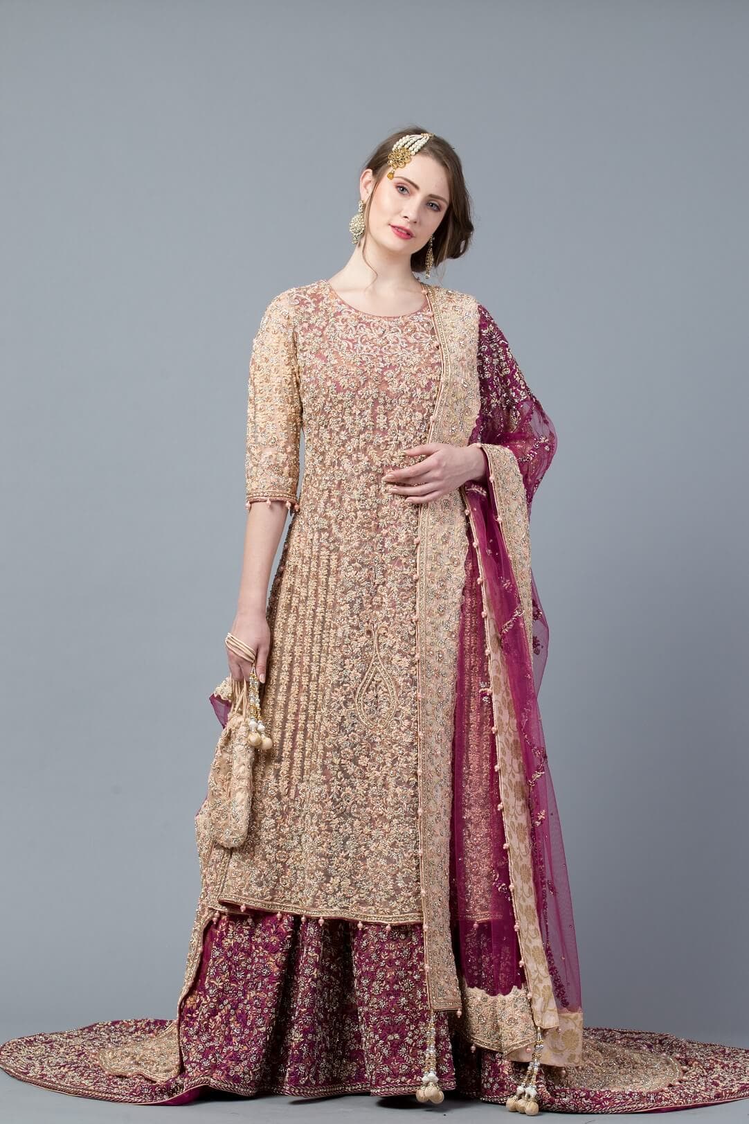 Peach & Dark Purple Double Trail Maxi