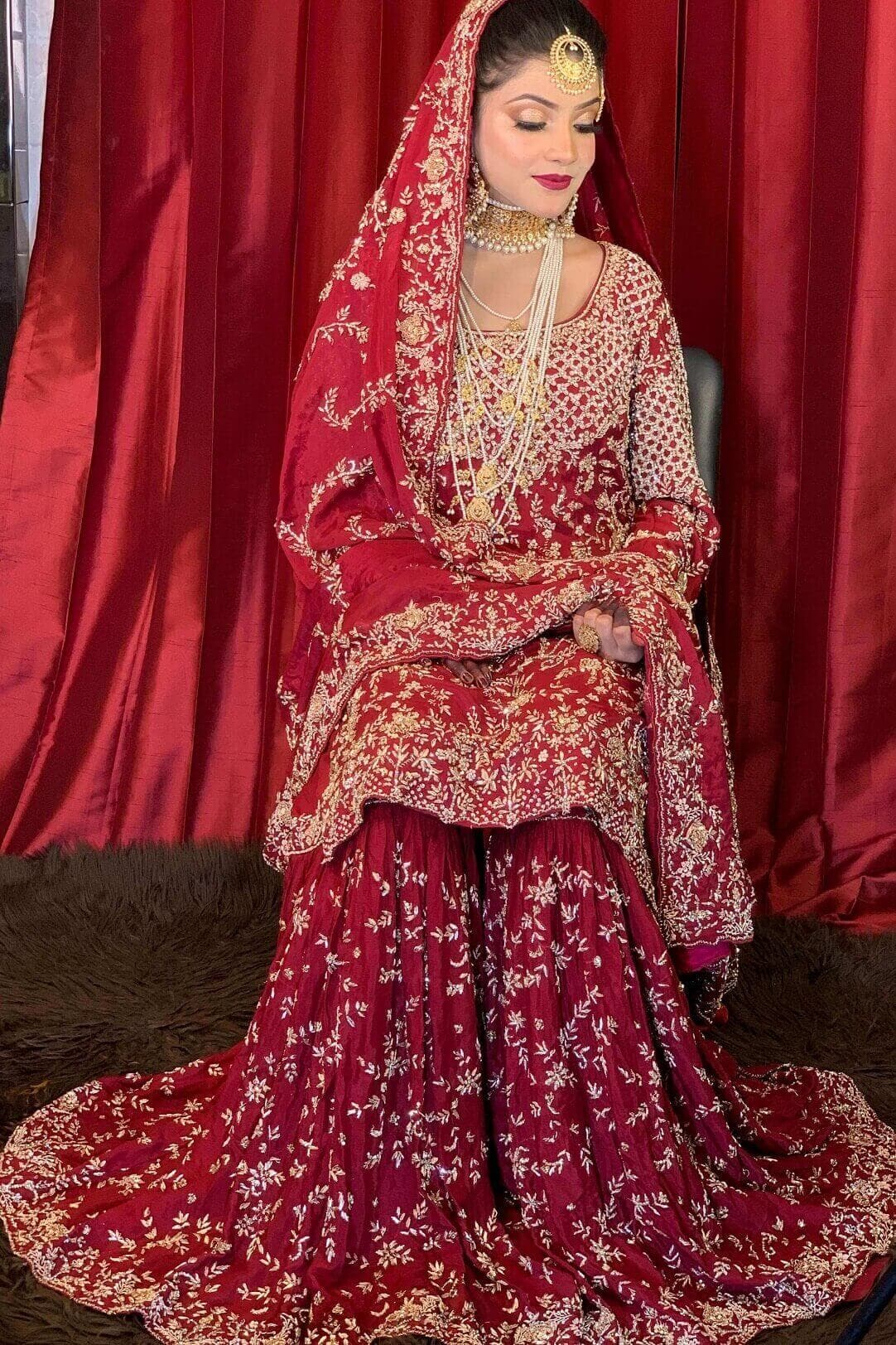 Maroon Kameez Gharara with Dupatta