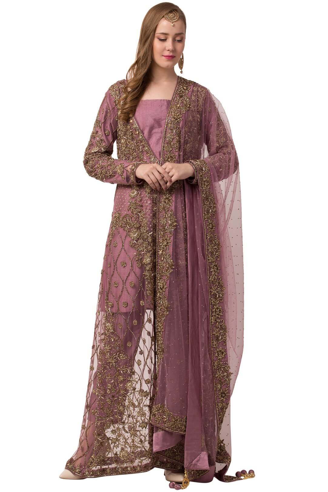 Mauve Embroidered Shrug Suit