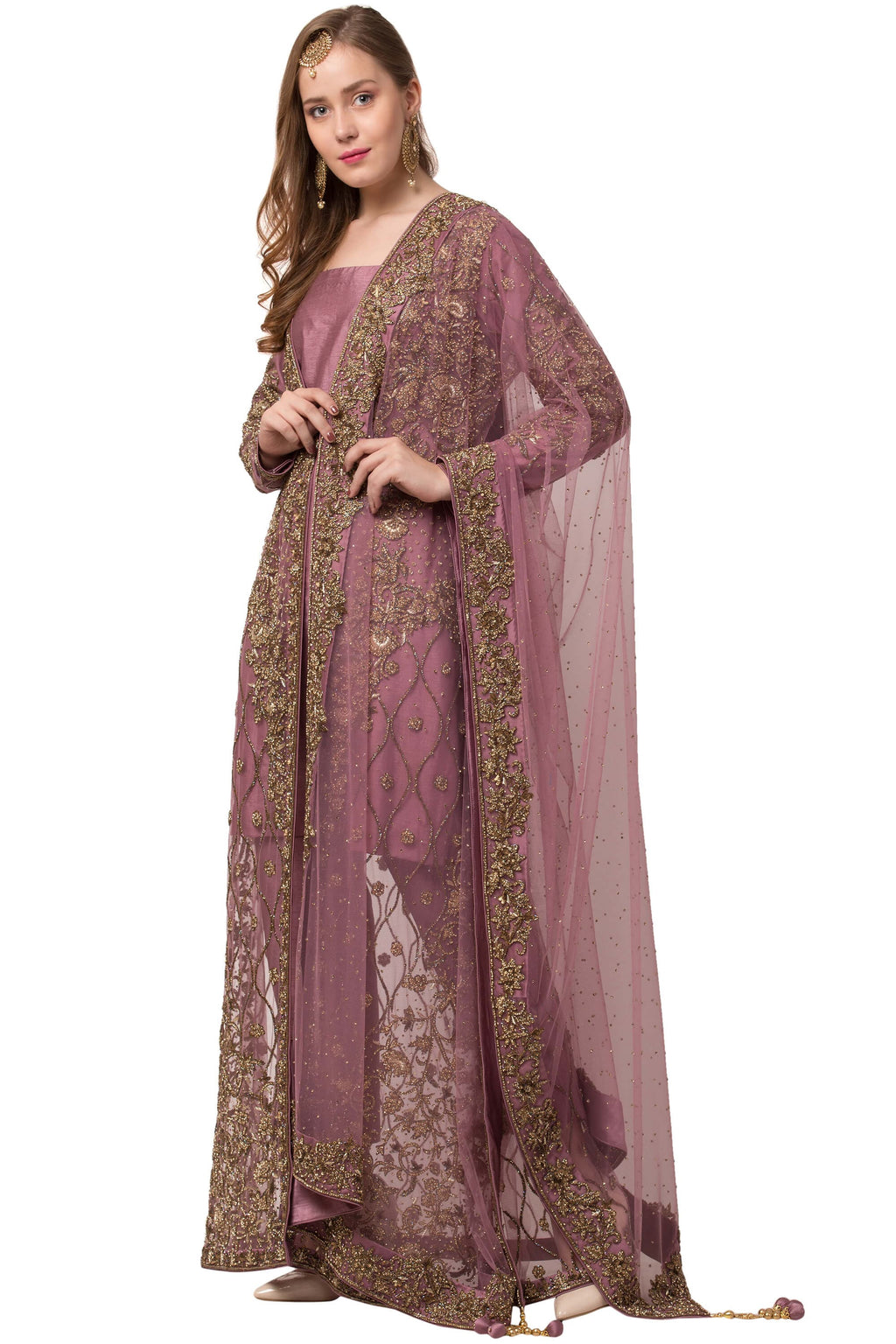Mauve Embroidered Shrug Suit