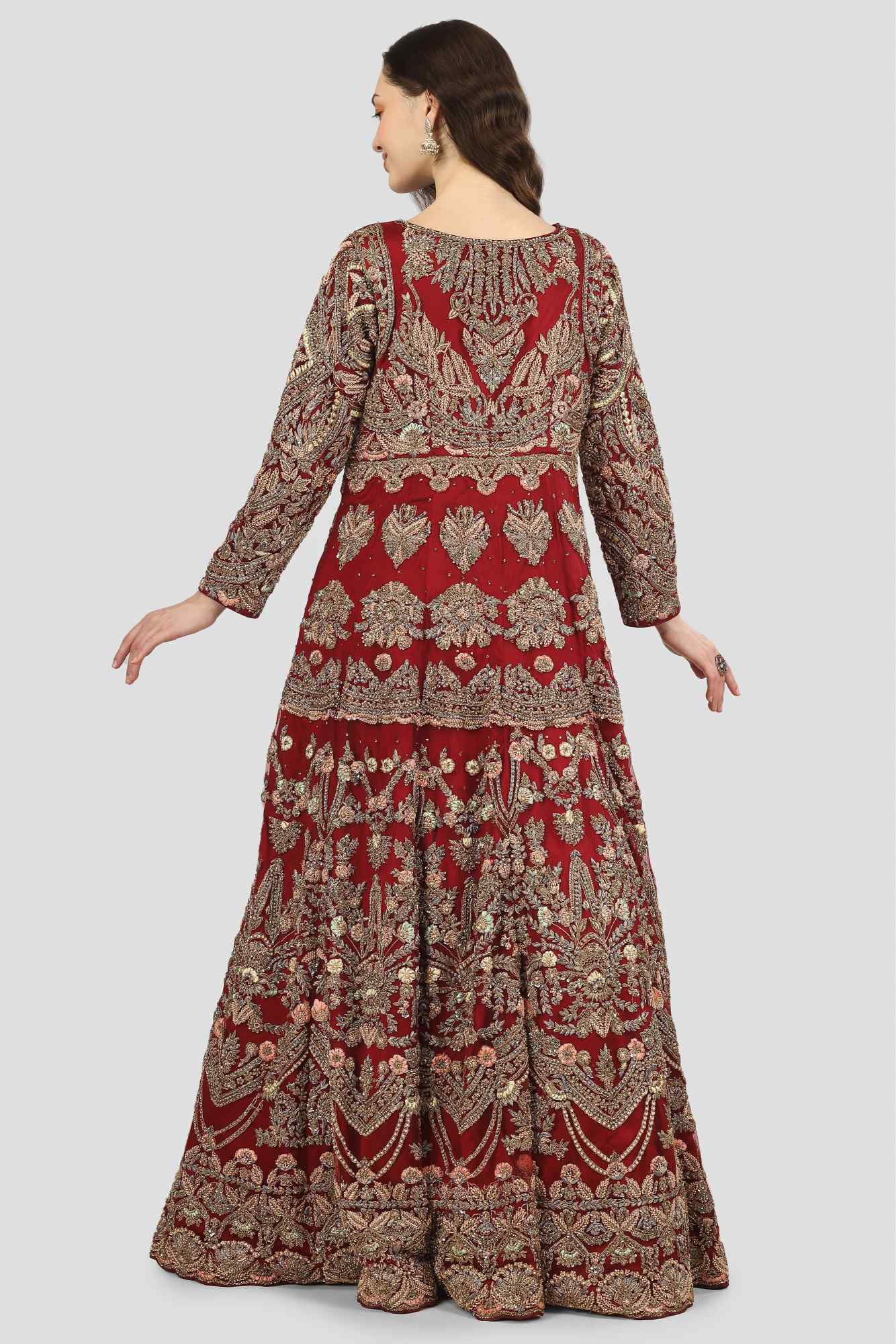 Deep Wine Red Antique Gown with Dupatta
