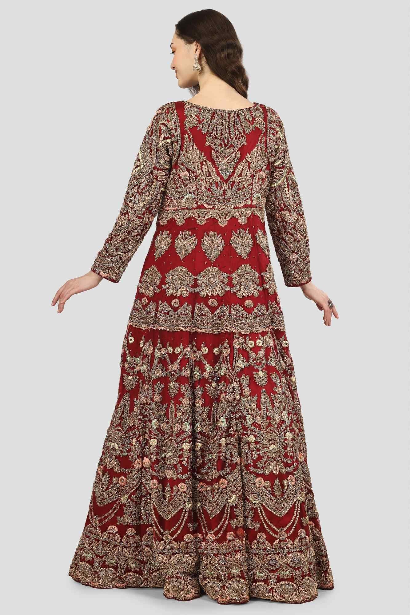 Maroon Antique Gown with Dupatta