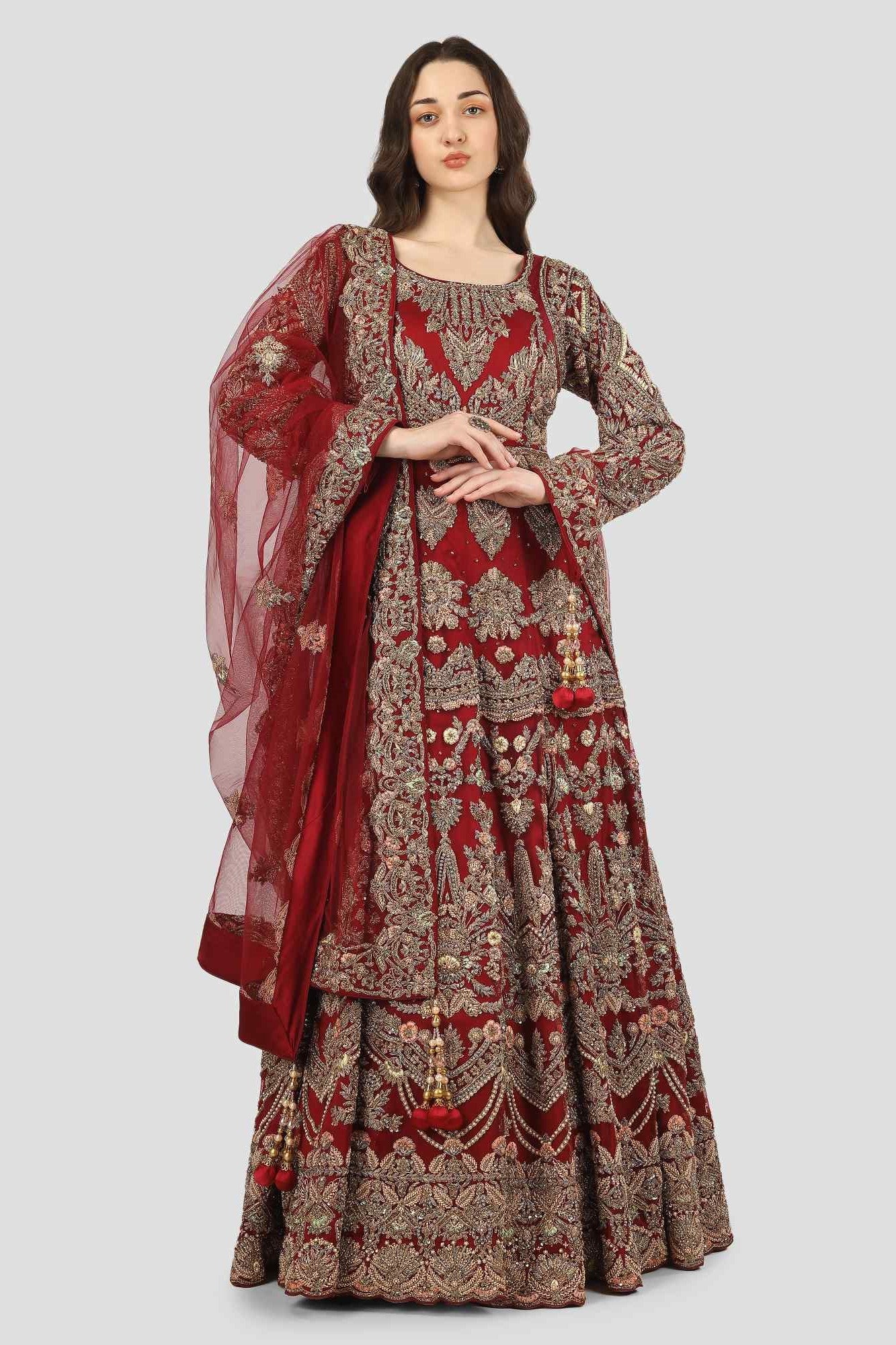 Maroon Antique Gown with Dupatta
