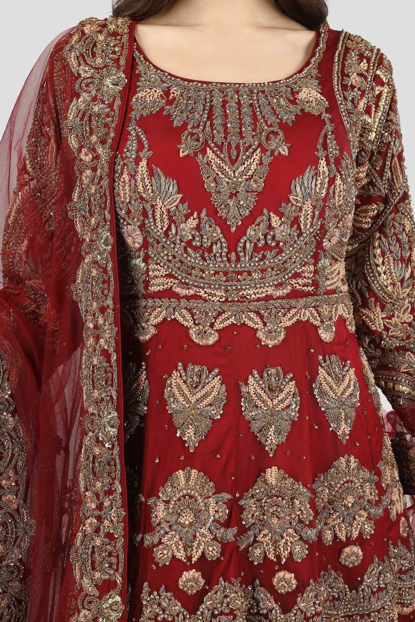 Maroon Antique Gown with Dupatta