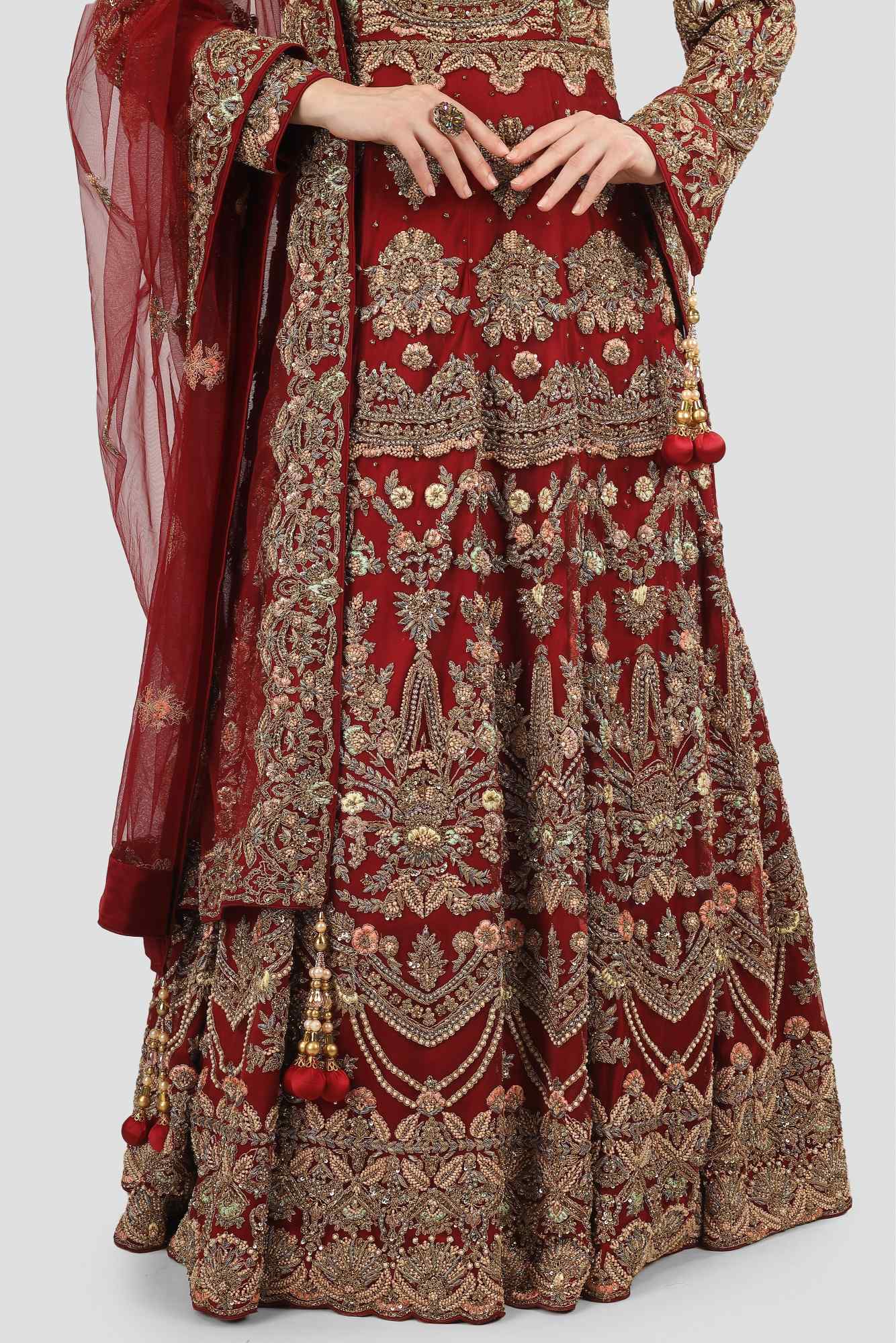 Deep Wine Red Antique Gown with Dupatta