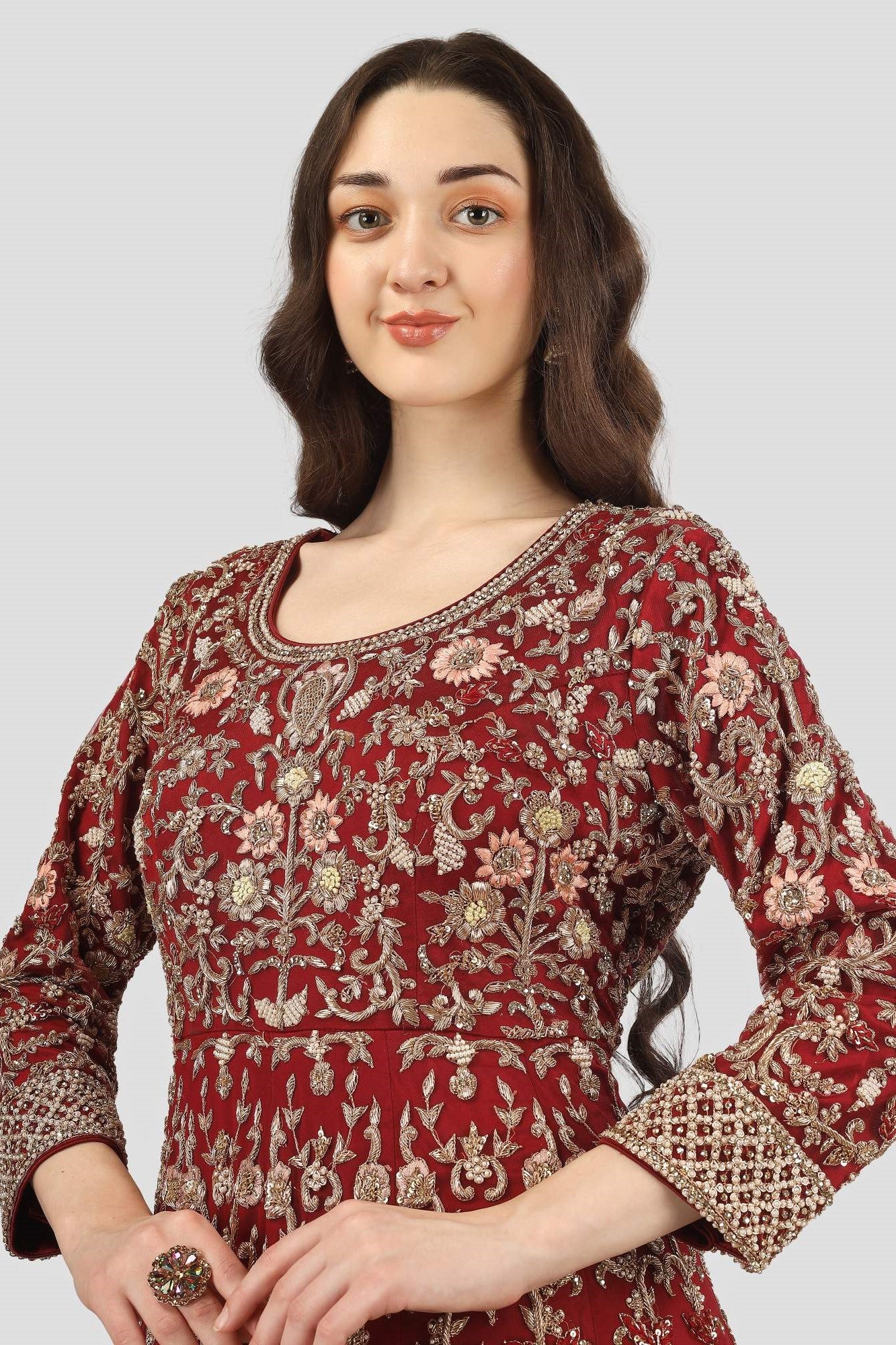 Maroon Gown with Trail