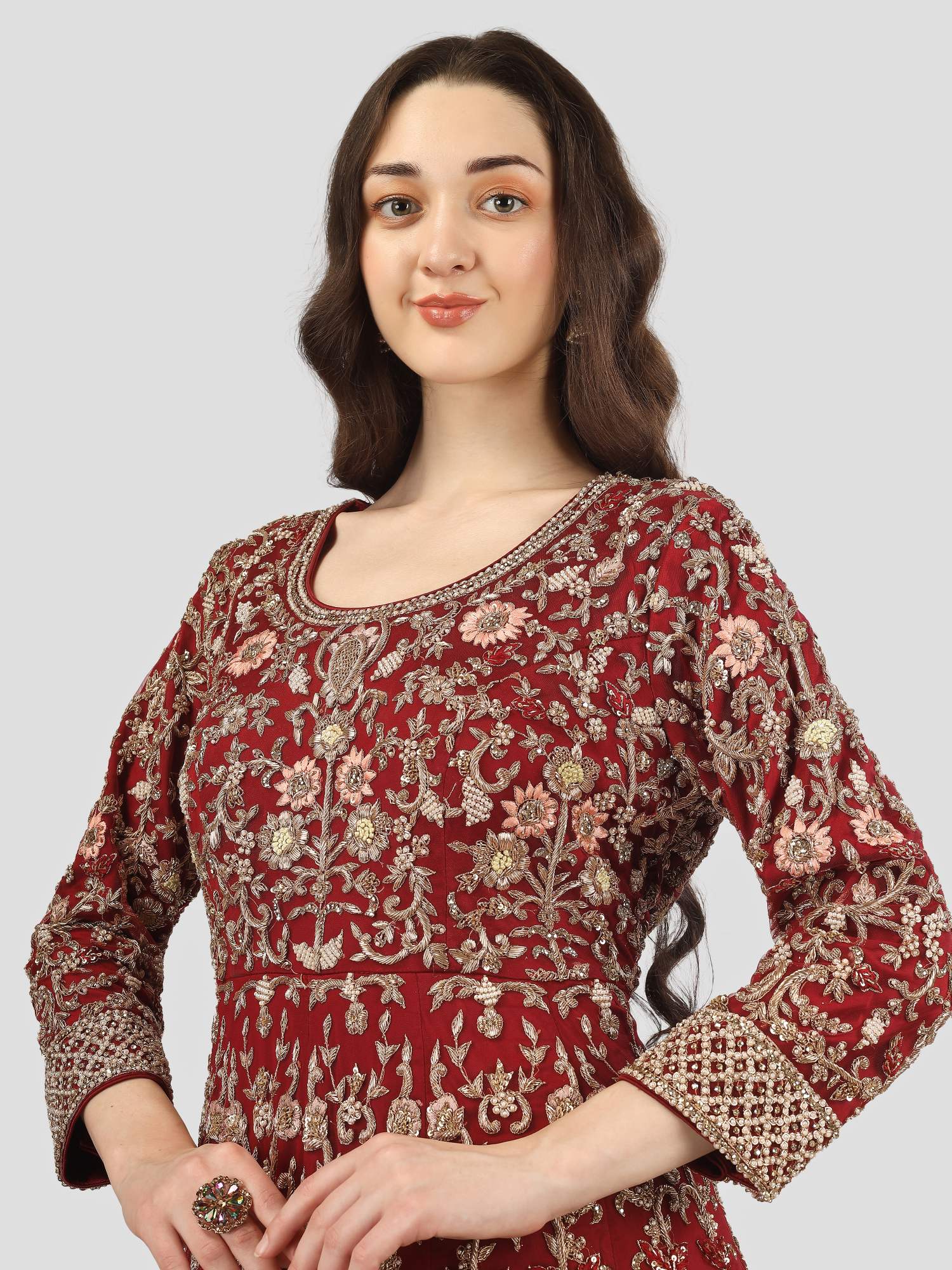Deep Red (Crimson) Peplum Lehenga with a Trail