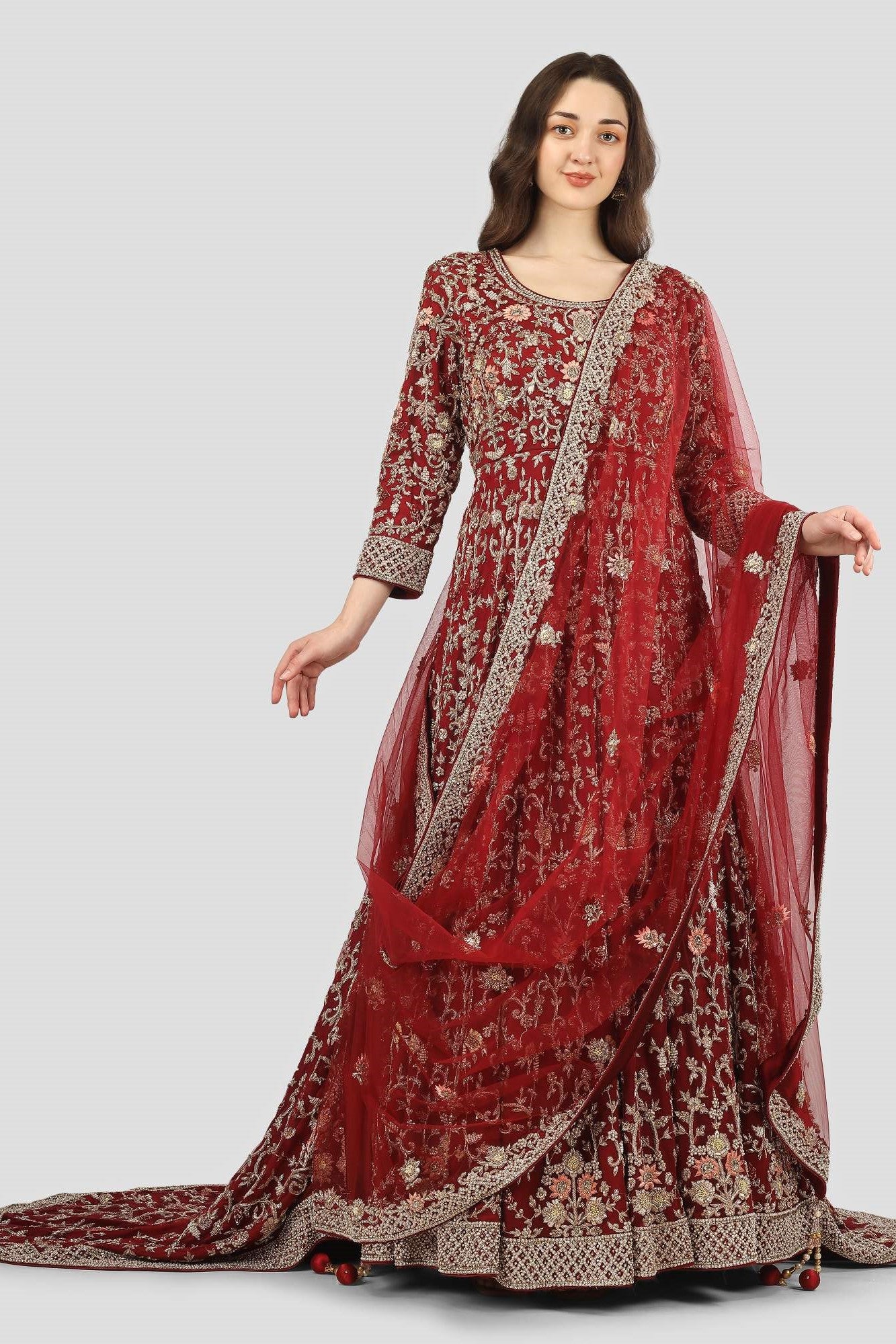 Maroon Gown with Trail