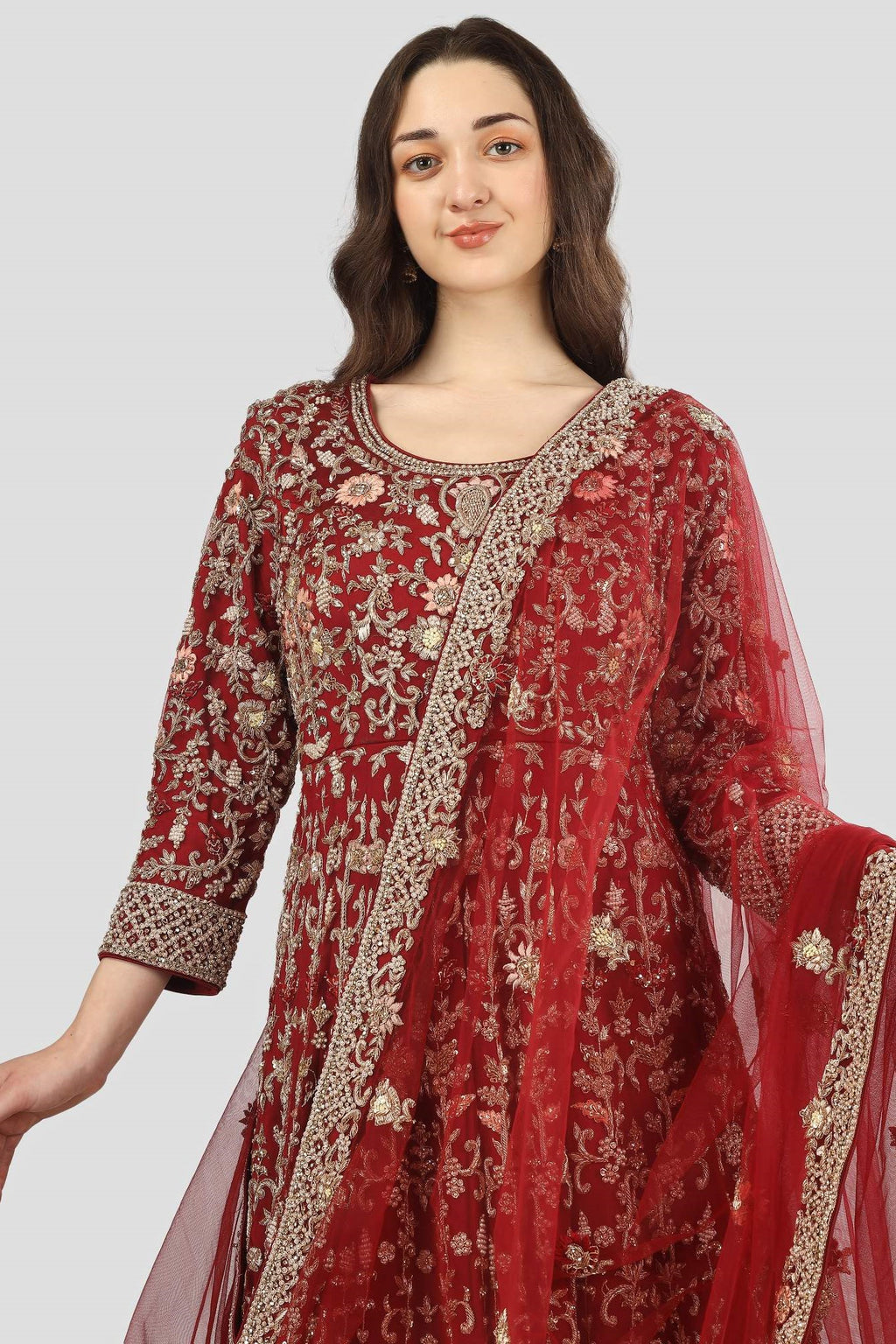 Maroon Gown with Trail