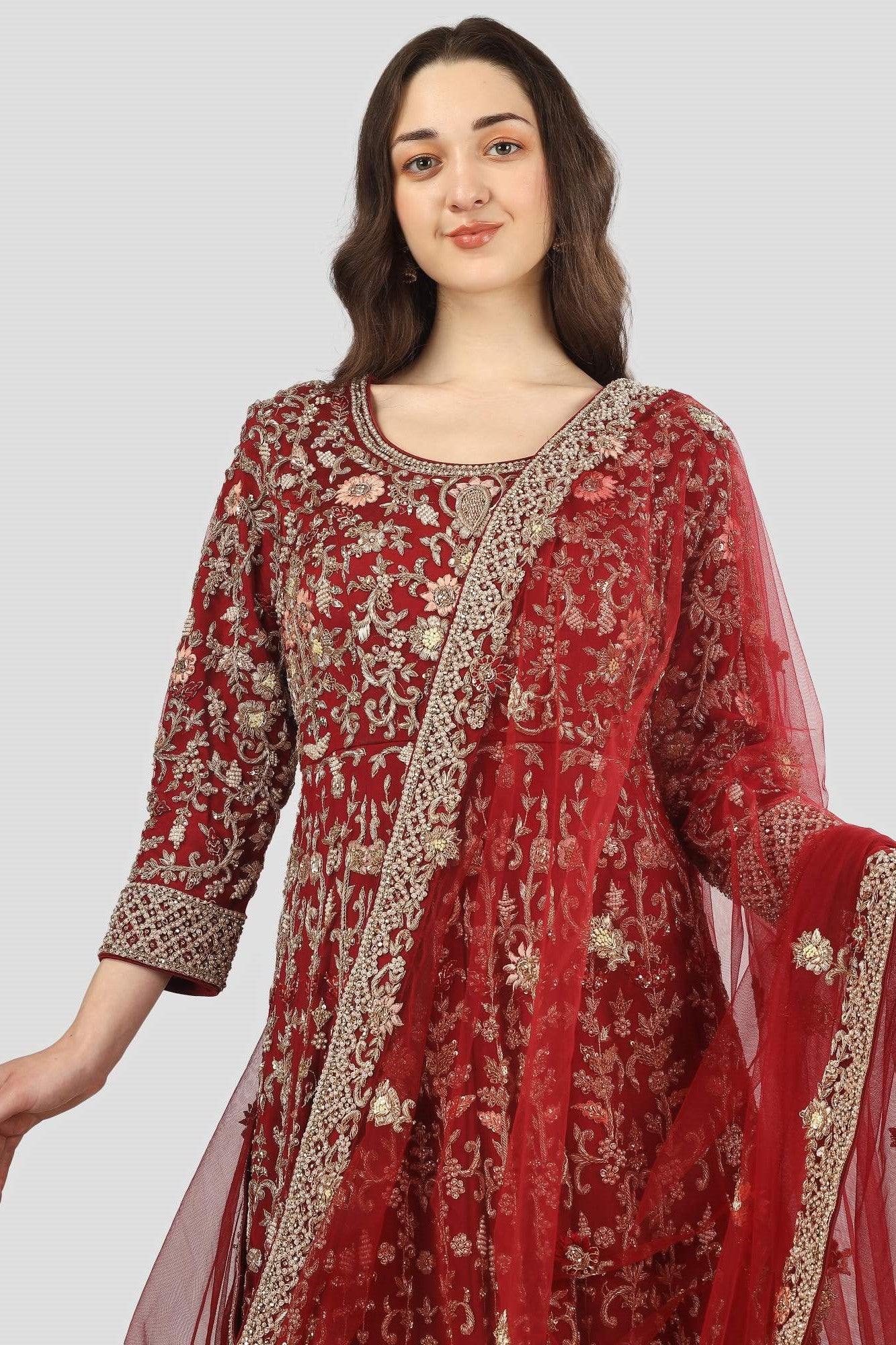 Maroon Gown with Trail