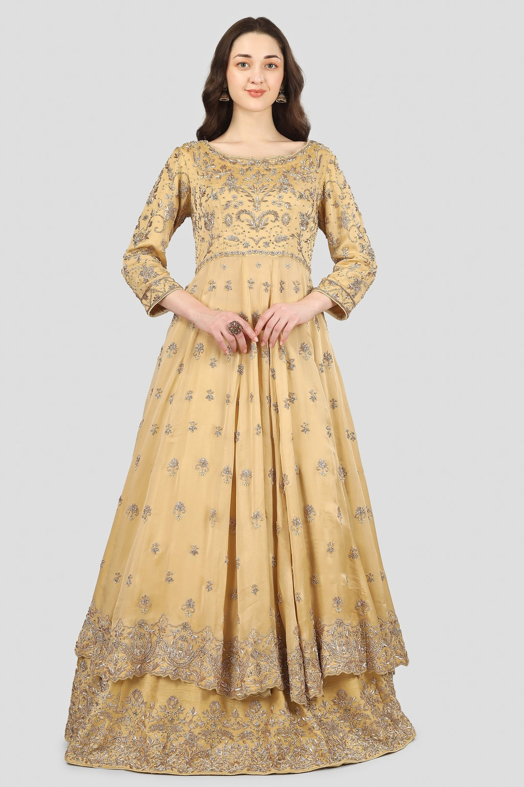 Golden and Red Double Layer Anarkali with Dupatta