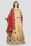 Golden and Red Double Layer Anarkali with Dupatta